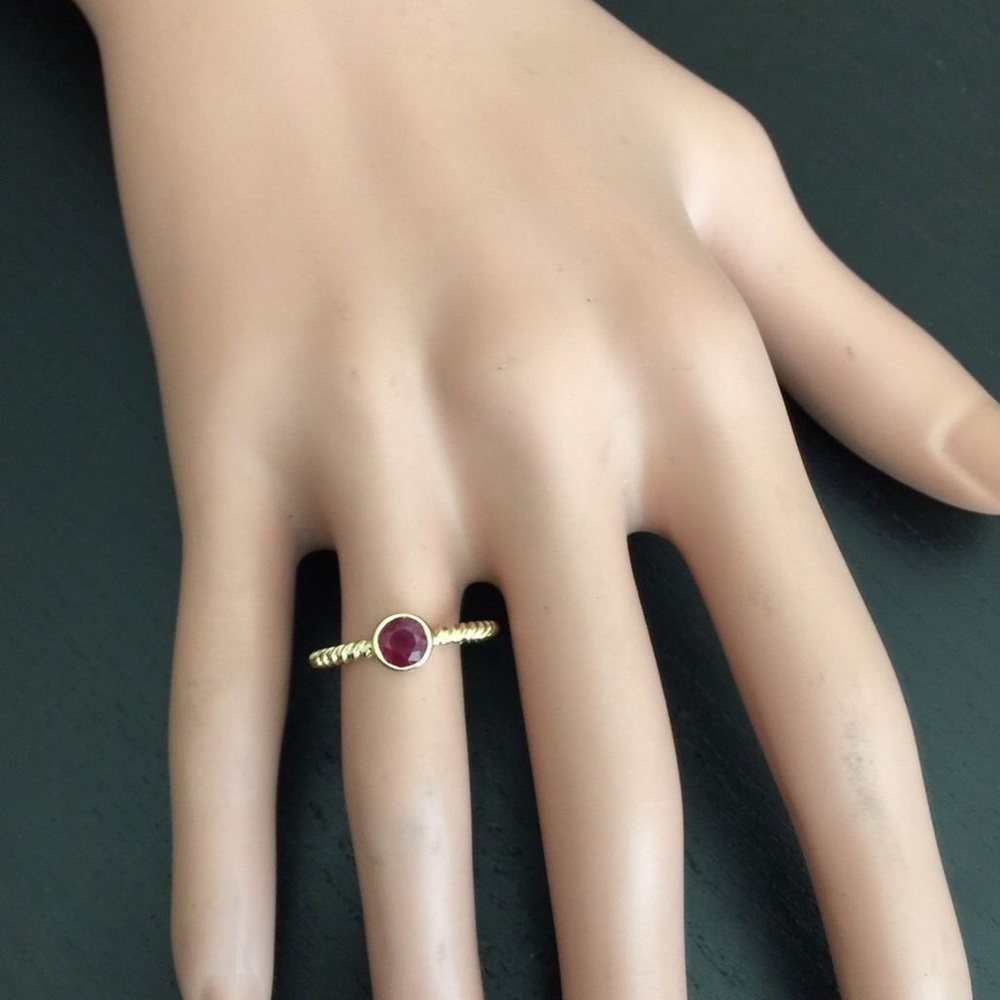 Splendid Natural Ruby 14k Solid Yellow Gold Ring - image 7